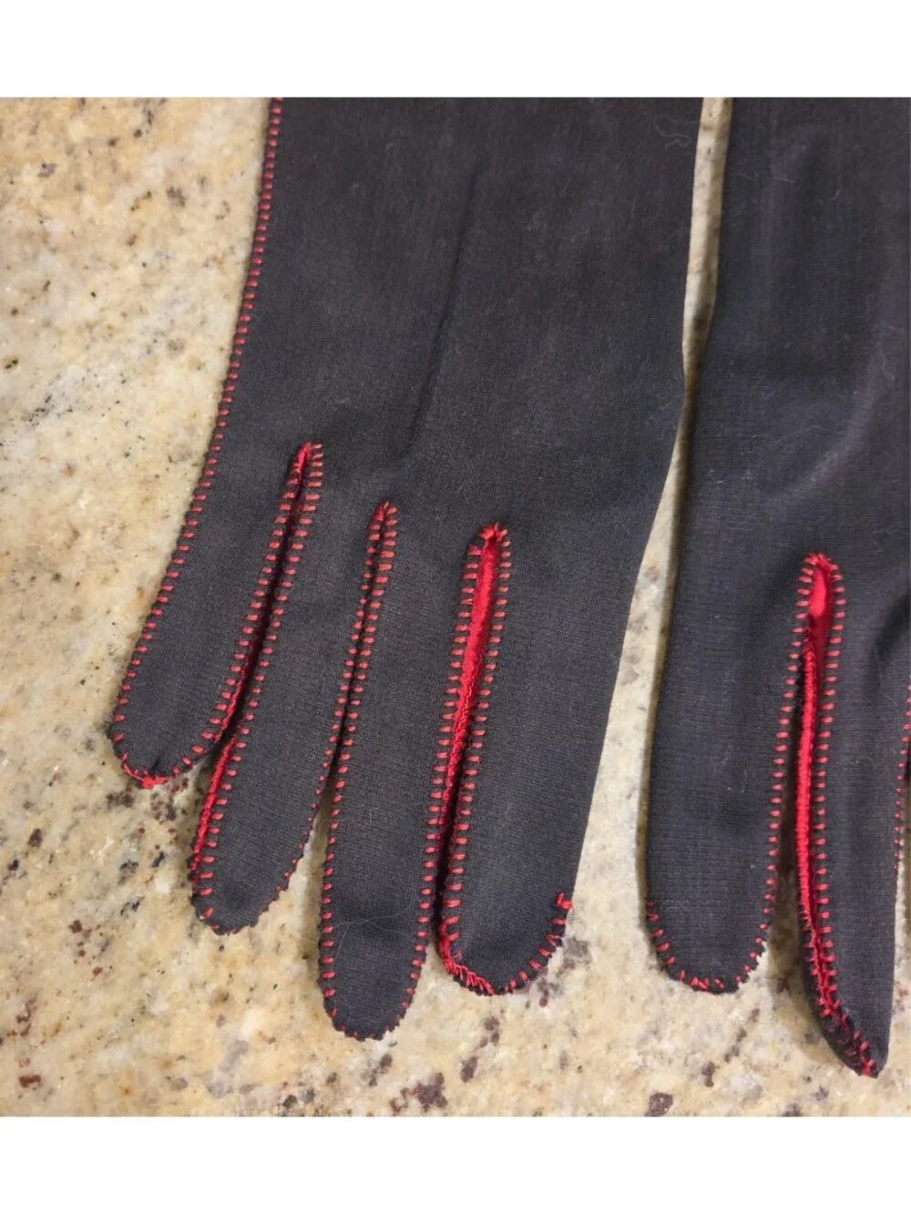 Vintage Womens Size M Gray Red Nylon Stretch Formal Gloves Shalimar
